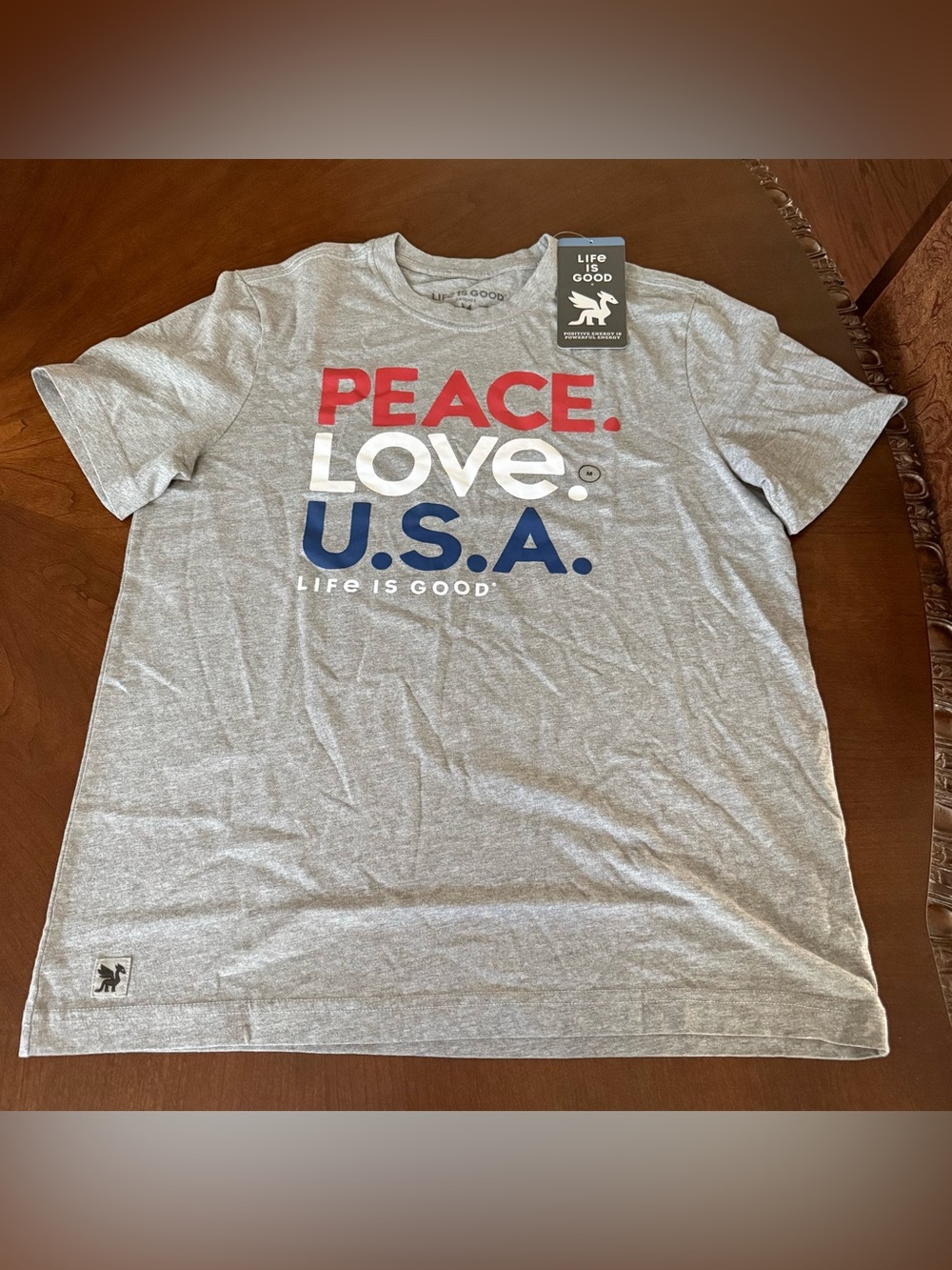 Life is Good Peace Love USA Heather Gray Crusher Tee Heather Gray, Men’s Size M